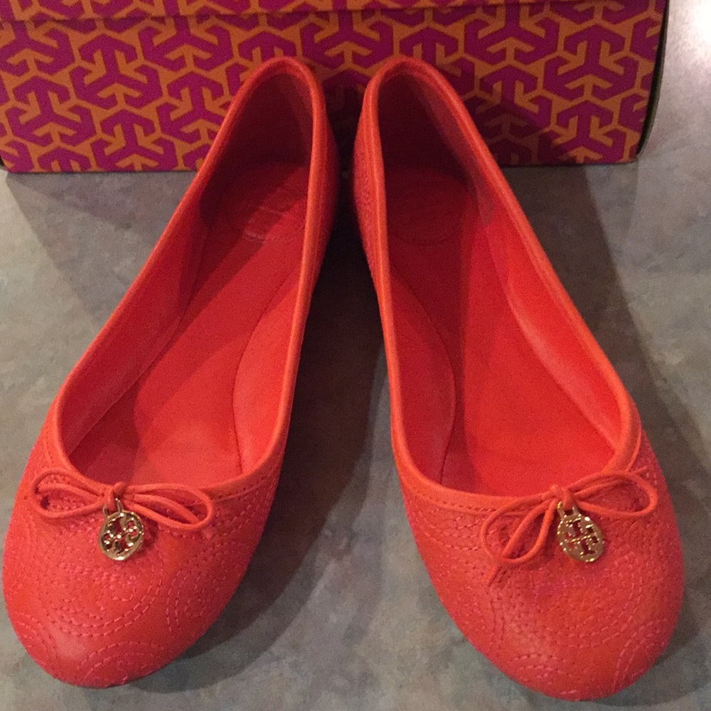 Tory Burch new orange leather flats